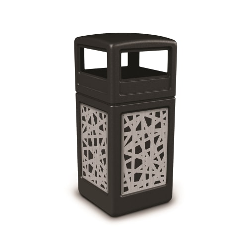 Commercial Zone PolyTec 42 Gallon Trash Container, Black with Stainless Steel Panels, Intermingle